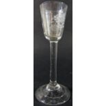 A Georgian solid stemmed cordial glass with floral engraved decoration 15.5cm tall.