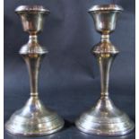A pair of silver column candlesticks, Birmingham 1962, maker I. Broadway & Co, 18cm high