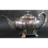 A Georgian silver teapot with acanthus leaf to spout and handle, London 1821, maker Joseph