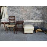 An Edwardian walnut two tier occasional table, together with a Lancashire style wavy ladderback