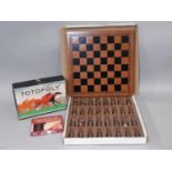 Chess set featuring historical military figures in original box, together with vintage 'Totopoly'