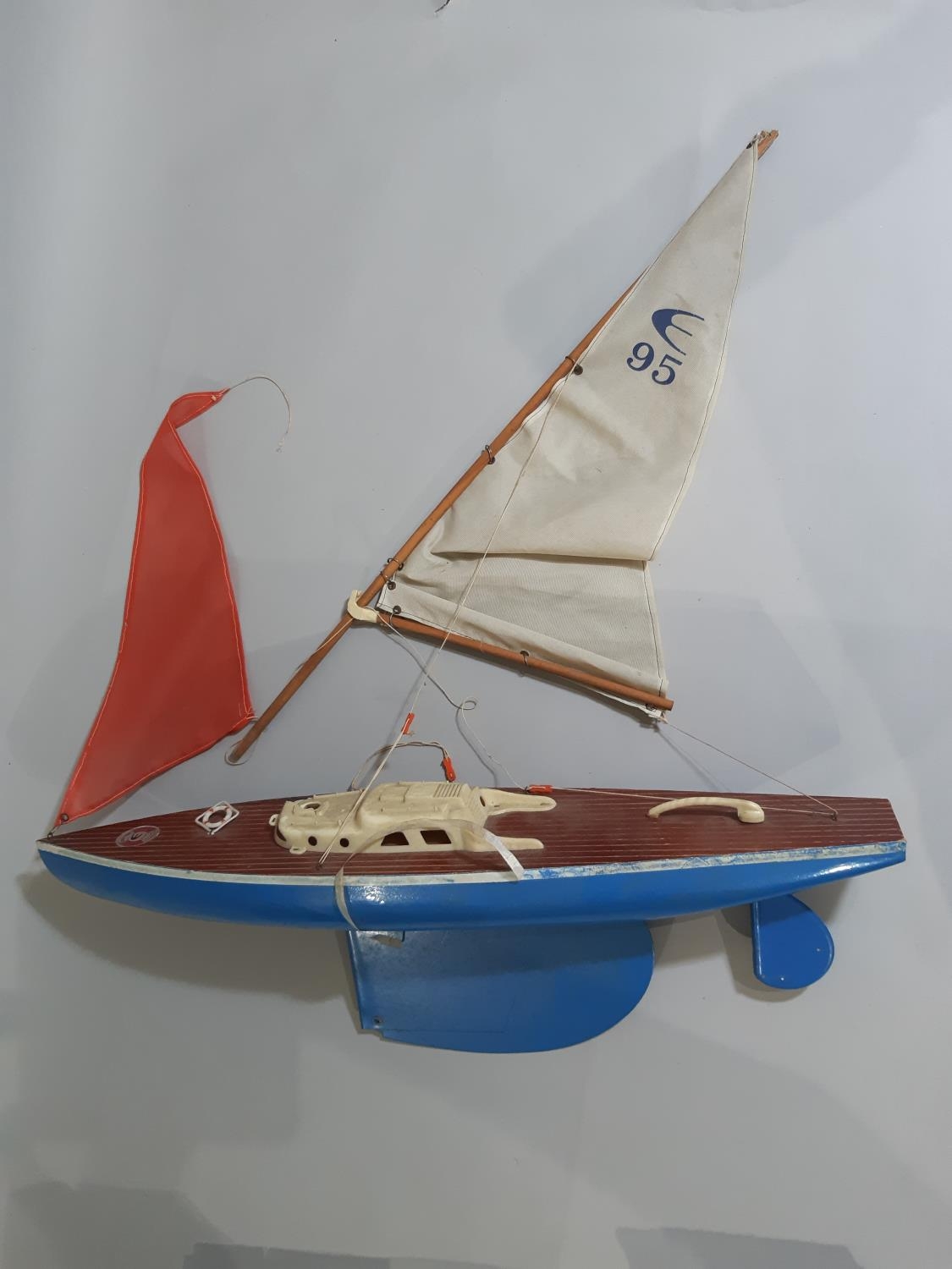 Vintage toys including 'Giner' pond yacht, large multi levelled toy garage, (both for - Image 6 of 7