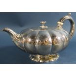 A Victorian silver gourd shaped teapot, London 1839, maker James Charles Edington, 18oz approx
