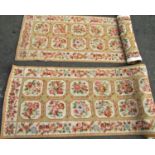 Two lengths of Aubusson style floral tapestry runners, 480cm and 366cm both 84cm wide.