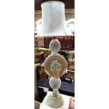 A Bernard Rooke tall ceramic table lamp, made in five sections of pond life, frogs, dragon flies,