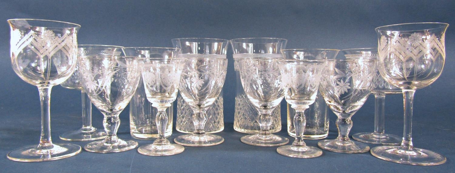 A quantity of very fine Victorian glasses, four gold rimmed Champagne bowls