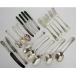 A good selection of Georgian style silver plated fiddle patterned loose forks and spoons, together