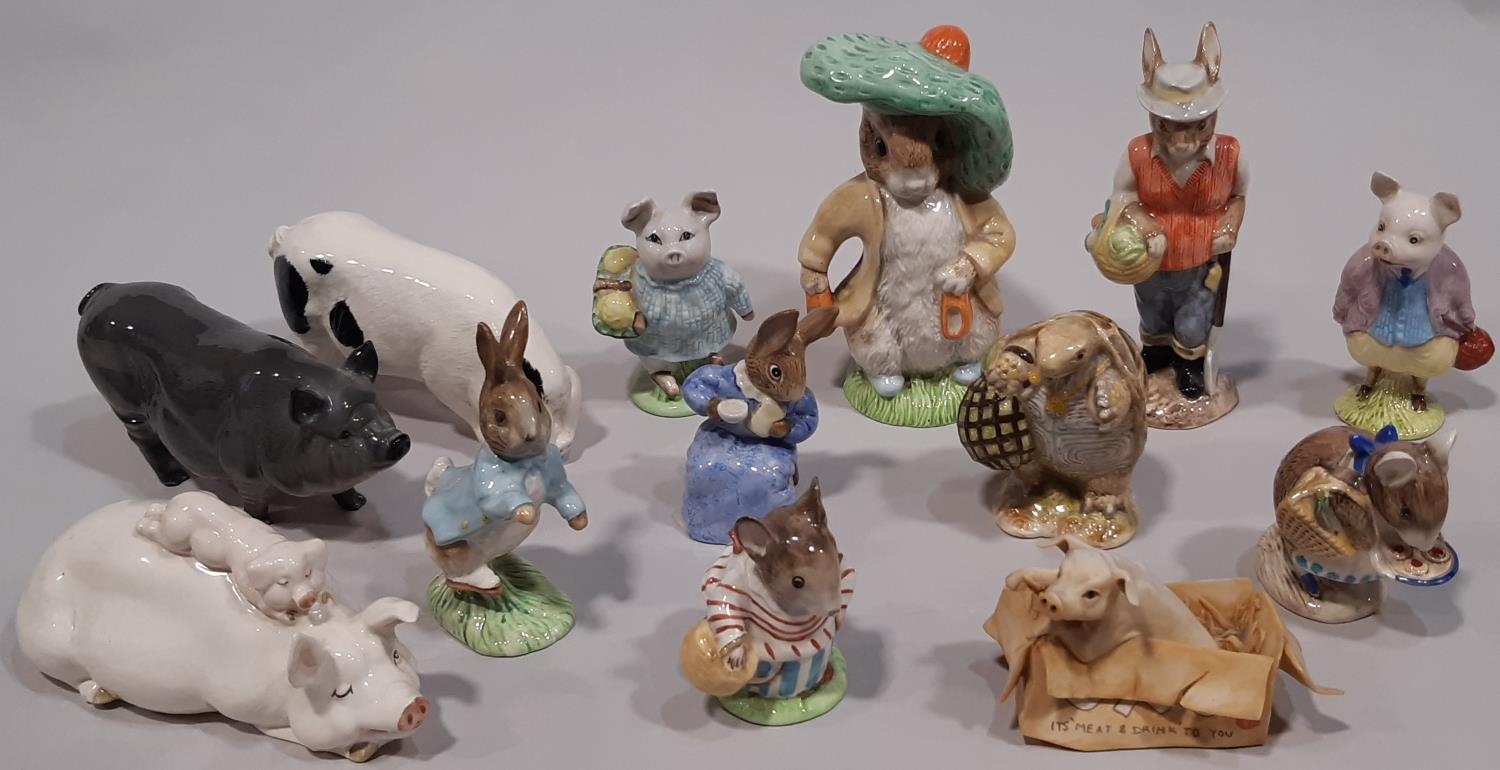 A group of Beatrix Potter figures with brown back stamps to include Pigling Bland, Little Pig