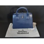 'Sophia' handbag in blue leather by Vivienne Westwood, unused with detachable shoulder strap, zipped