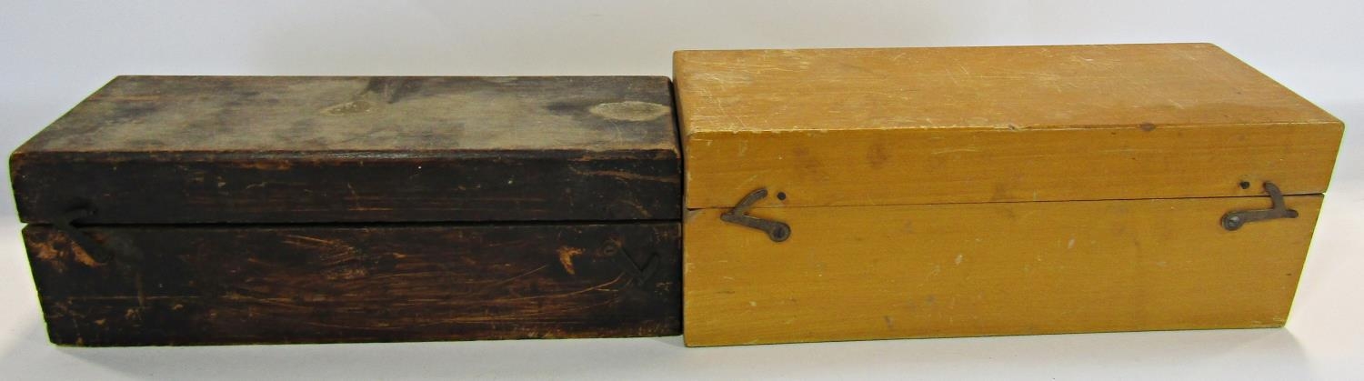 Two 19th century wooden boxes containing brass imperial weights (af)