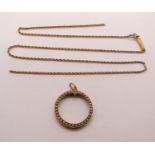9ct pendant mount set with seed pearls and a yellow metal rope twist necklace, 5g total (both af)