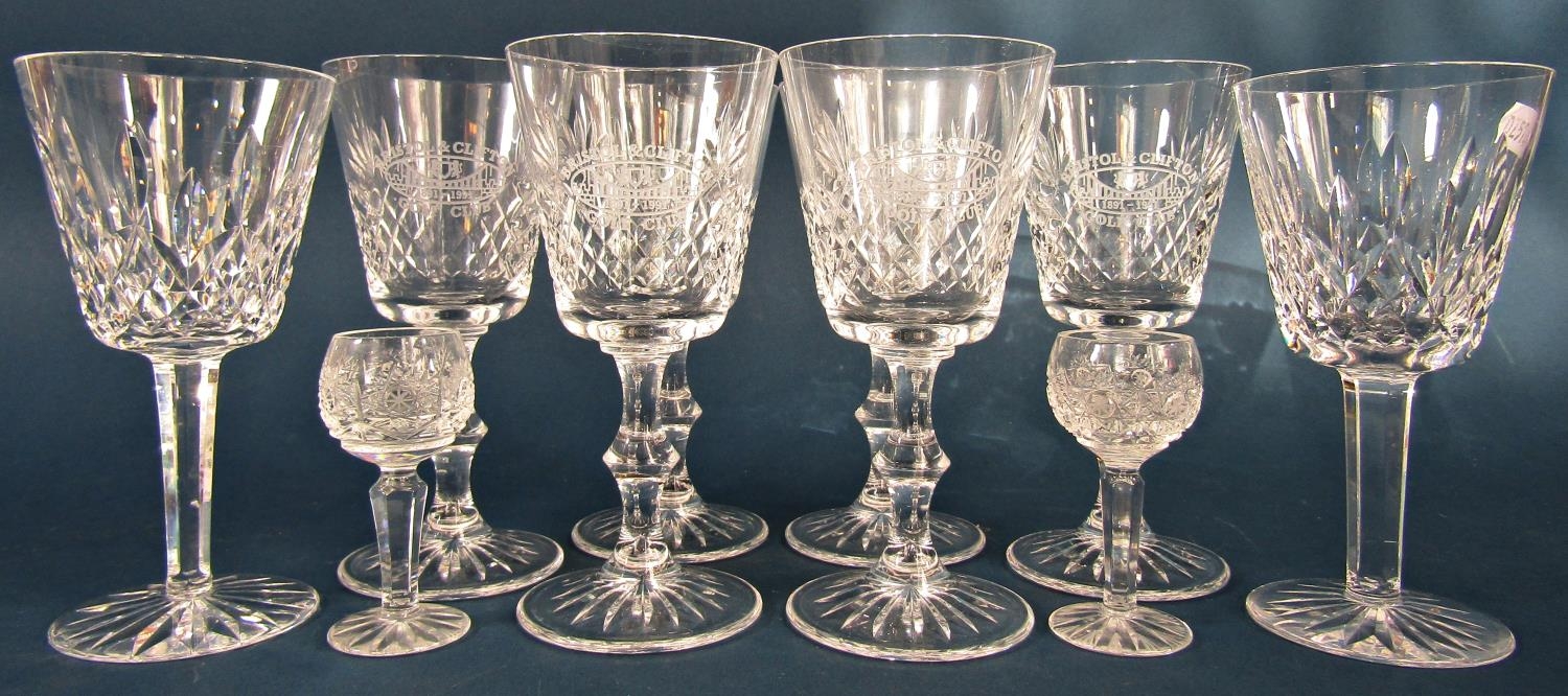 A miscellaneous collection of glass ware, including a set of five Bristol and Clifton Golf Club wine - Image 4 of 5