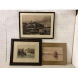 Two 19th and 20th century etchings and a watercolour to include: Attributed to John Shirley Fox (