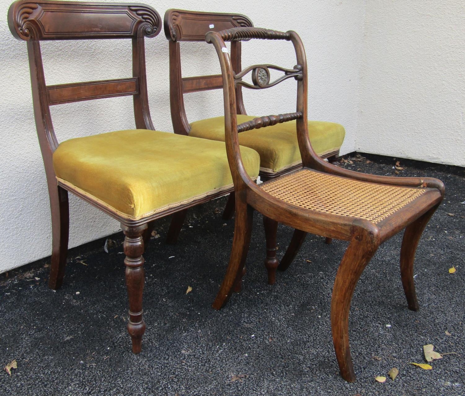 A pair of late regency mahogany dining chairs with carved splats and upholstered seats, plus one - Image 2 of 2