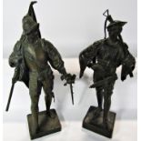 Two 19th century bronze statues of a French Cross Bow Man and an Infantry Man carrying a flag both