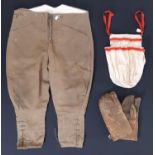 A pair of 'Bedford' cord riding breeches in khaki, possibly WW1 officers wear or inter-war workwear,