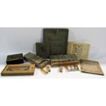 A collection of vintage albums and loose cigarette cards, a Parker Pen 61 set, an Army & Navy pencil