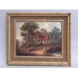 19th Century European School - Village scene with house by bridge, oil on canvas, unsigned, 18 x