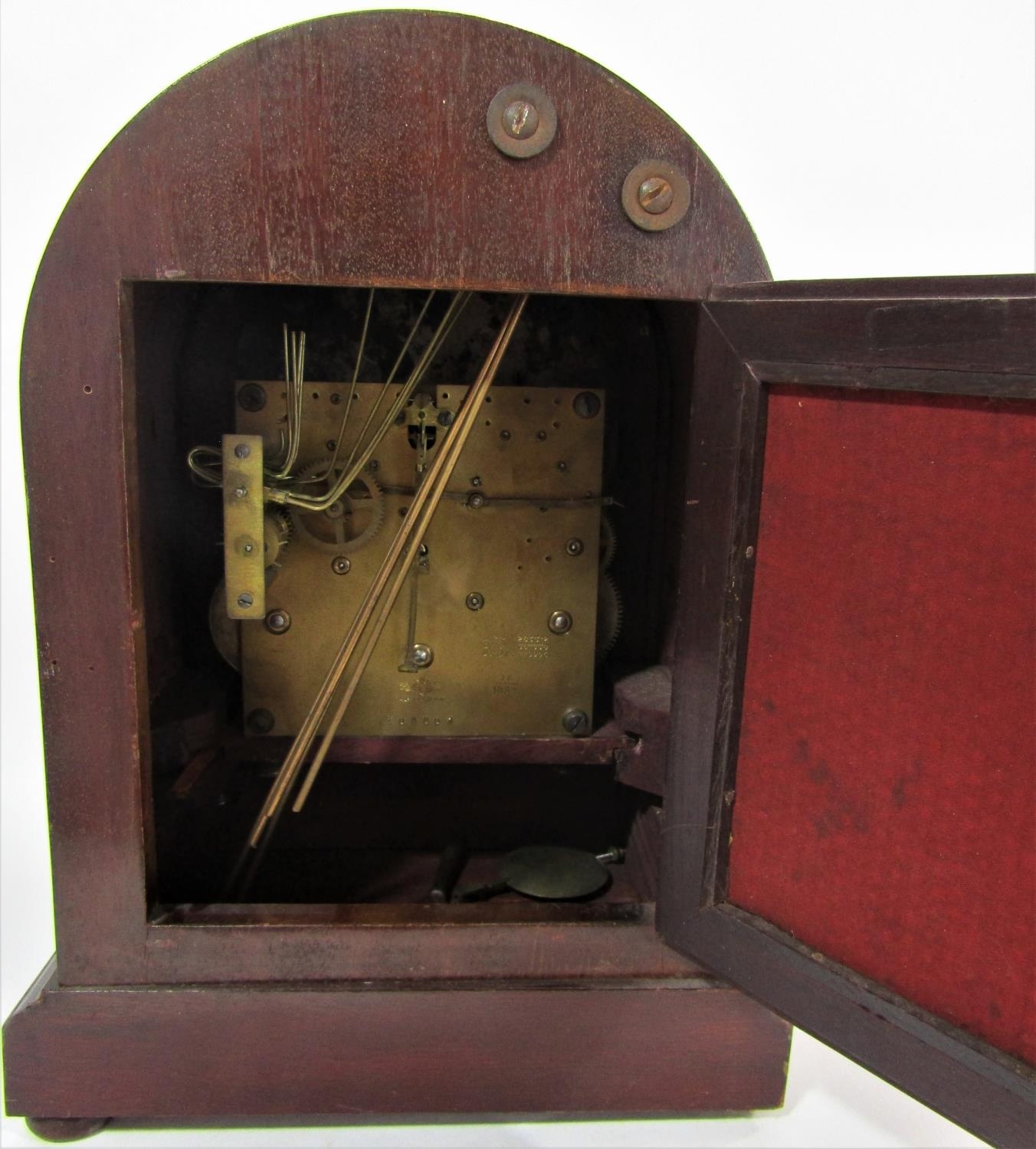 A mahogany bracket or shelf clock the domed case enclosing a German movement with silvered dial 33cm - Image 4 of 4