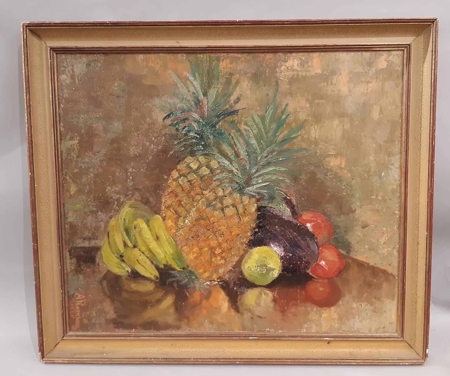 Three still life oil paintings and a watercolour: A. Rothwell - Still life with fruit, oil on - Image 2 of 3