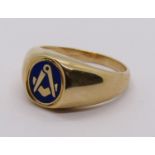 9ct Masonic swivel ring with cobalt blue enamelled ground, size Y/Z, 7.4g