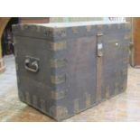 A 19th century oak steel banded silver chest bearing the brass name plate - Coll Inigo Jones,