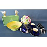 A mixed collection including a Doulton figure of a collie, six Crown Devon coffee cans and