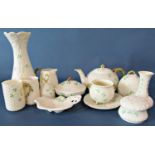 A collection of 20th century Belleek porcelain of varying dates, principally with shamrock detail