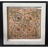 18th century Spanish embroidered silk panel with a floral design in satin stich arranged in