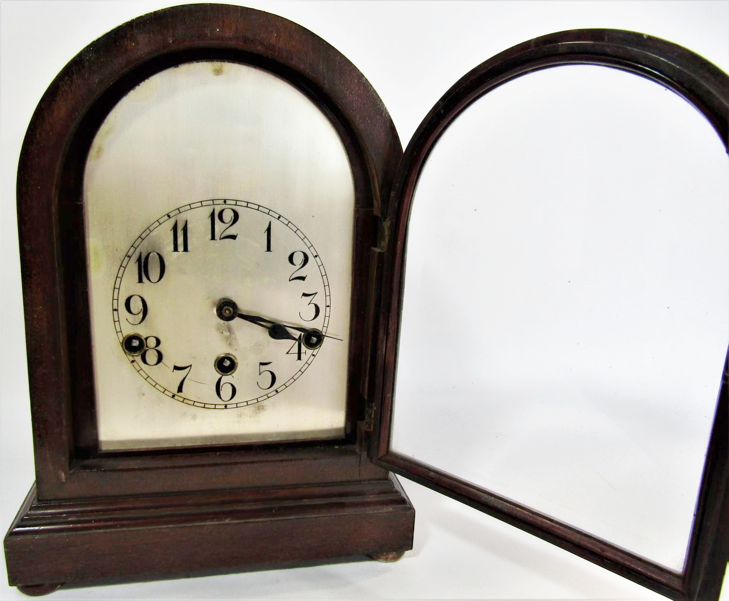 A mahogany bracket or shelf clock the domed case enclosing a German movement with silvered dial 33cm - Image 3 of 4