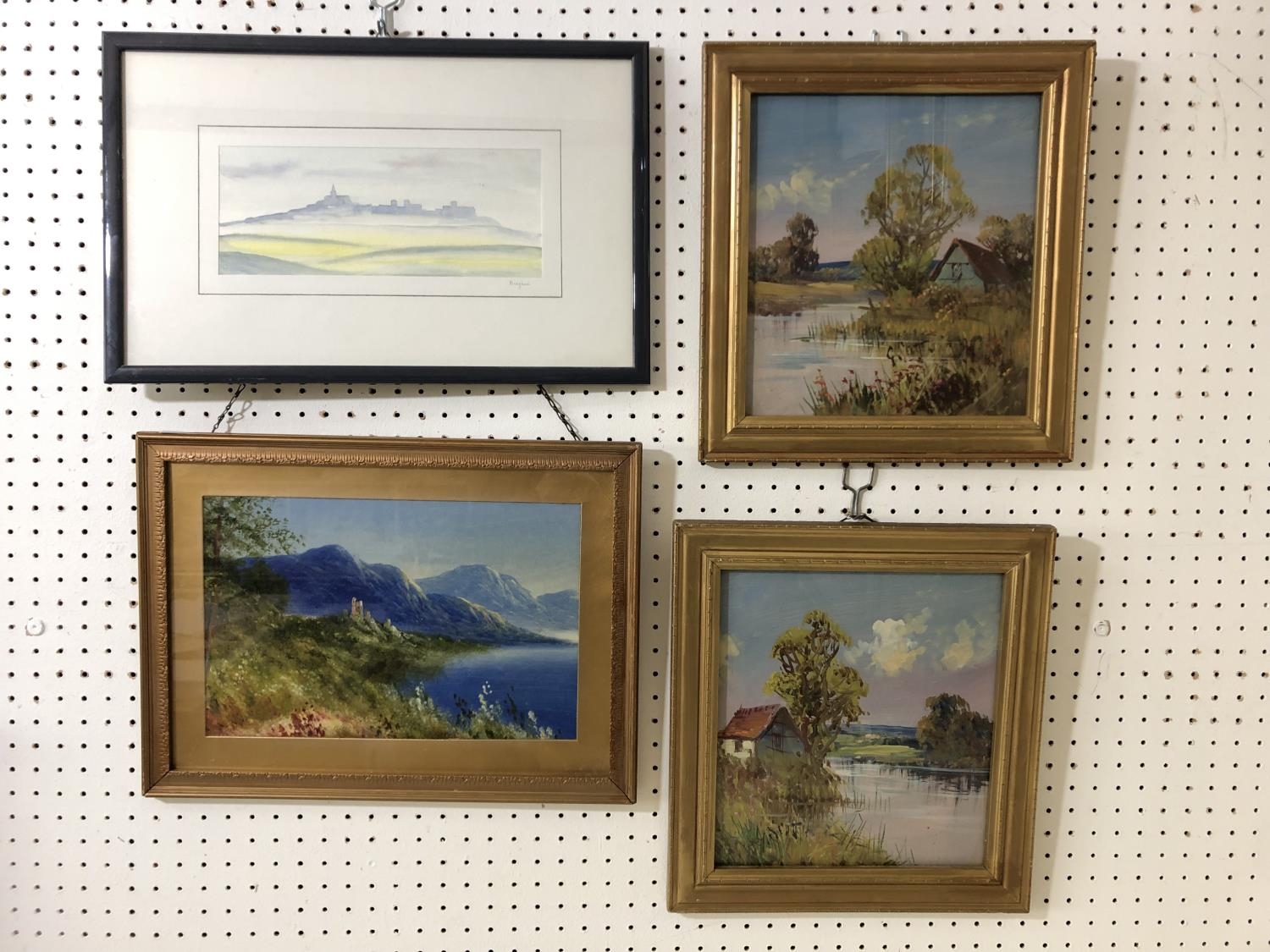 Four framed paintings to include: George Jennings (1763-1854) - landscape scene, oil on board,