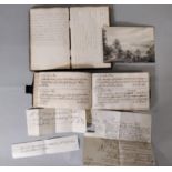 A 19th century album containing a collection of handwritten notes and drawings plus clippings and