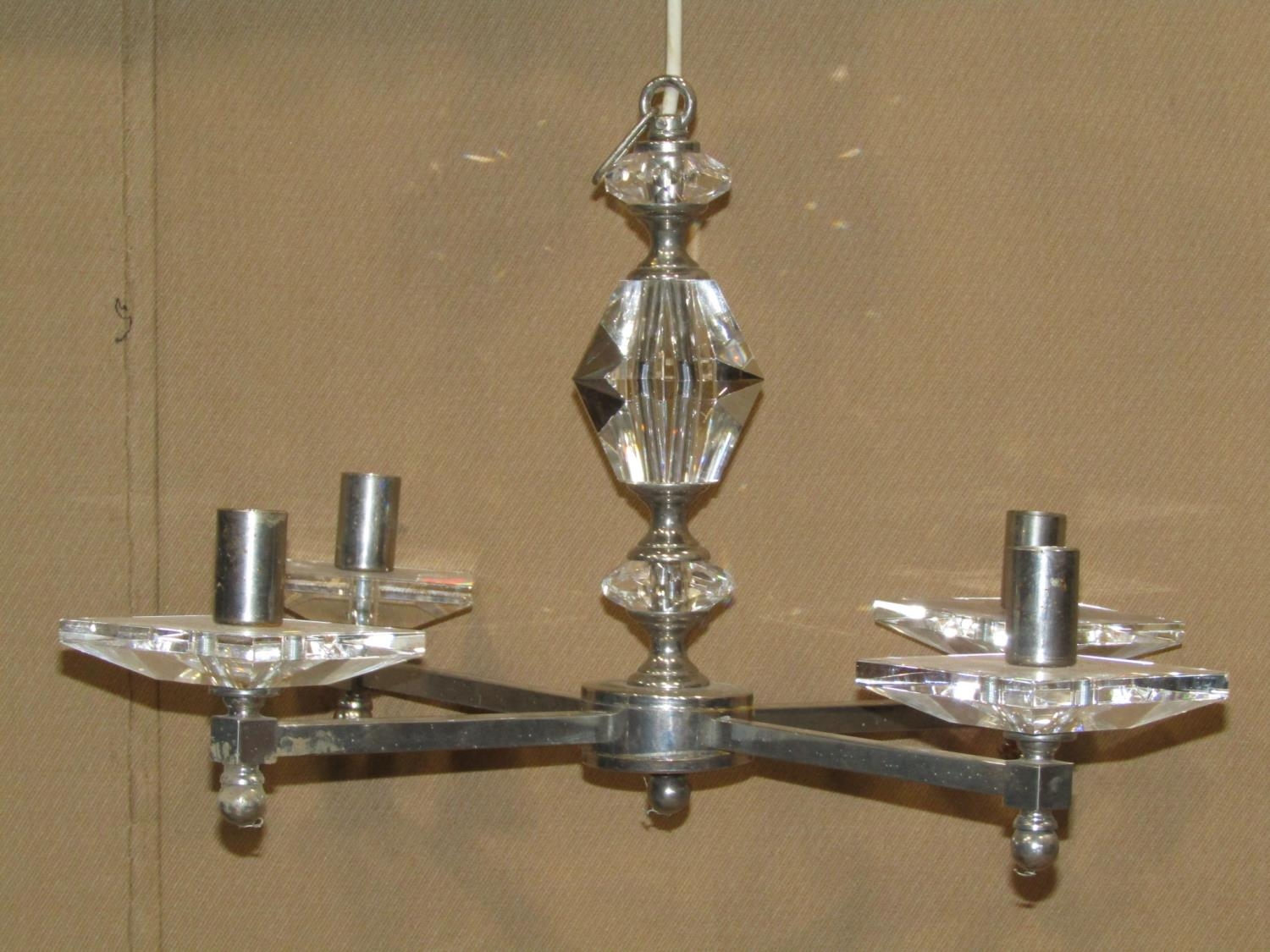 A chrome and faceted glass four branch ceiling light together with four matching two branch wall - Image 2 of 2