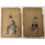 Two Chinese paintings of ladies playing instruments (late 19th/early 20th century), watercolour