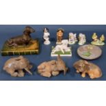 A collection of animal related figures including three Copenhagen puppies, 19th century
