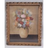 English School - Still life with vase of flowers, oil on board, unsigned, 50 x 40 cm, framed and
