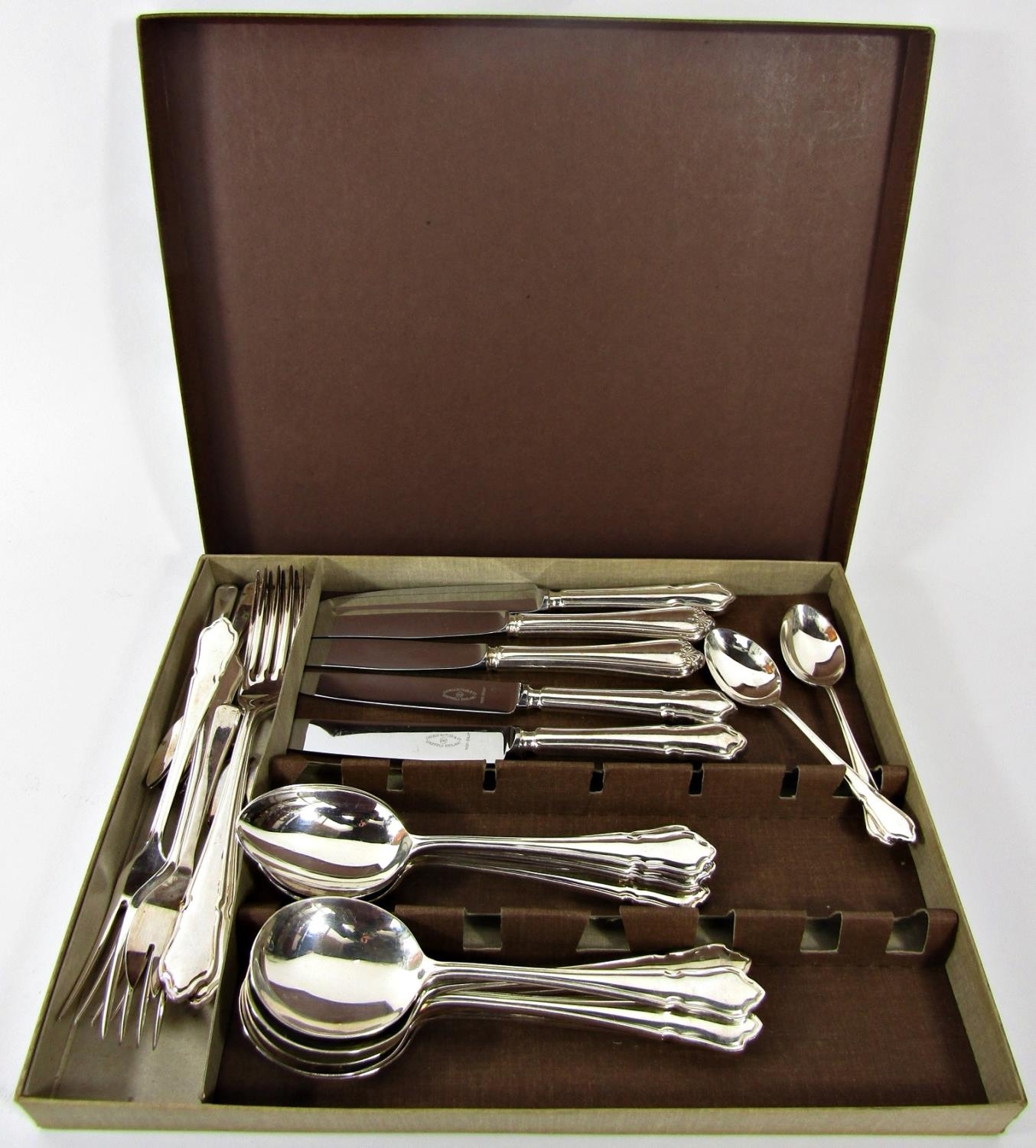 A complete canteen of Lascelles EPNS cutlery for six settings, main knives forks and spoons and side - Image 2 of 4