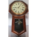 An Ansonia regulator drop dial wall clock, 'The Regulator' with eight day striking movement