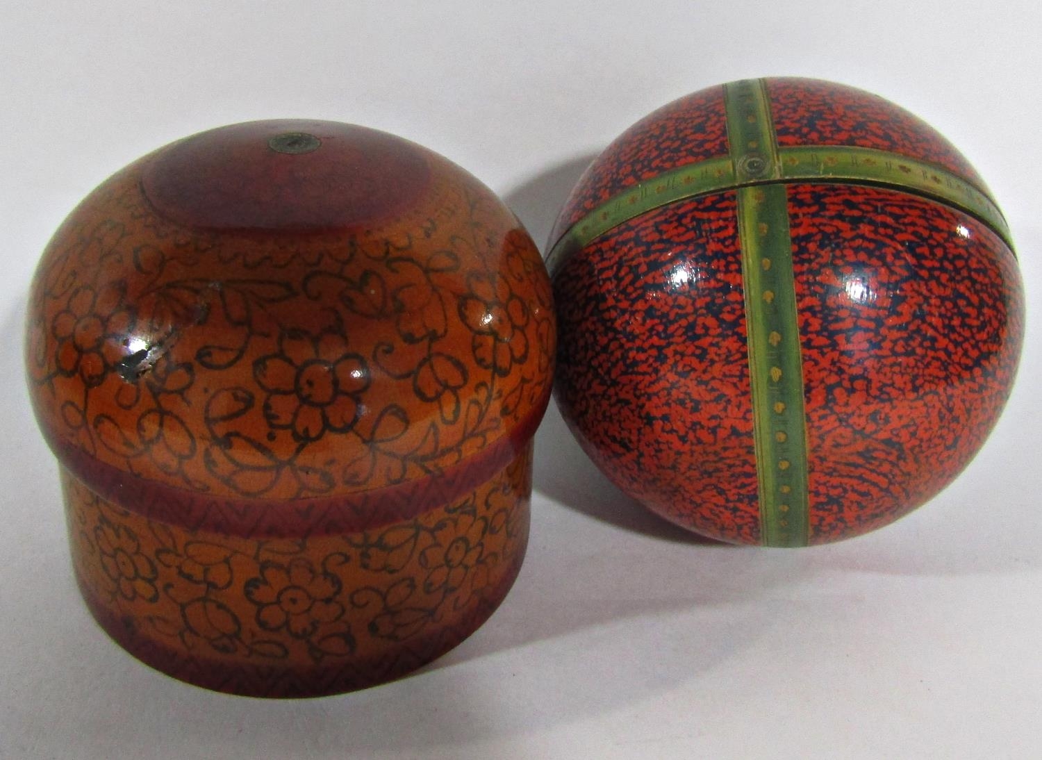 Three South East Asian lacquered coiled bamboo boxes, and an oval black lacquered box. - Image 2 of 4