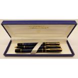 Waterman Laureat blue marble fountain, rollerball and ballpoint pen set, boxed