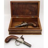 A pair of Georgian pocket pistols with walnut group, percussion cap action and detachable barrels by