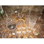 A good selection glassware, including ten tall green stemmed hock glasses, finger bowls, glass