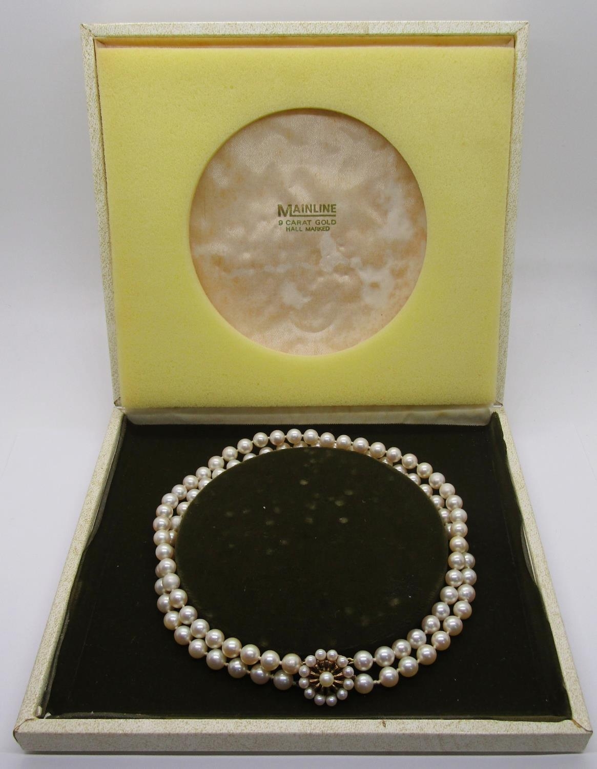 Double strand pearl choker necklace with 9ct pearl cluster clasp (see photograph of 2018 insurance