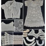 Collection of early 20th century women's garments and lace accessories including a lace/net shift