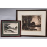 John Fullwood (1854-1931) - two etchings of river scenes, both signed in pencil below, largest: 29 x