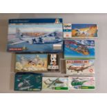 8 boxed 1:72 scale model aircraft kits including C-130J Hercules by Italeri, other kits by