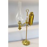 A late 19th century brass Student Colza Lamp with height adjustment, with later electric cable