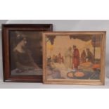 Two framed prints: Arabic Market Scene (19th century) - etching and aquatint in colours,