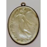 A Rene Lalique oval glass pendant of Psyche with a mirror to the reverse, 8cm.