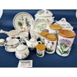 A quantity of Portmeirion Botanical wares including dishes, barrels, storage jars, pots, jugs,